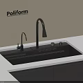 Black Undermount Kitchen Sink With High Arc Faucet And Light Countertop Design