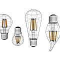 Various Shaped Illuminated Light Bulbs With Unique Design Display On Wall 3d model