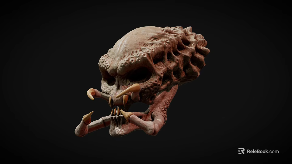 Detailed 3D Monster Skull Model With Sharp Fangs And Bone Texture 3d model 
