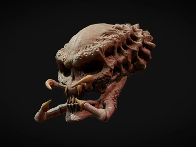 Detailed 3D Monster Skull Model With Sharp Fangs And Bone Texture 3d model