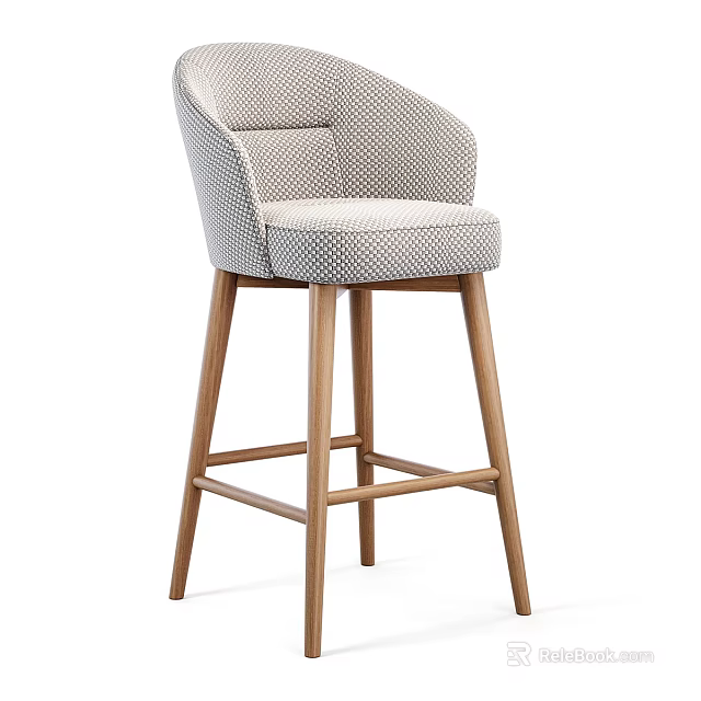 Modern Minimalist Bar Stool With Fabric Upholstered Seat And Wooden Legs 3d model 