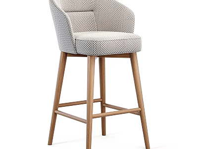 Modern Minimalist Bar Stool With Fabric Upholstered Seat And Wooden Legs 3d model