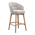 Modern Minimalist Bar Stool With Fabric Upholstered Seat And Wooden Legs