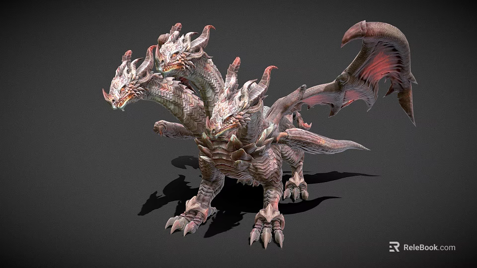 Three Headed Dragon Mythical Creature Game Movie Character With Scaled Body Wings And Sharp Claws 3d model 