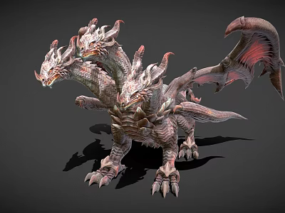 Three Headed Dragon Mythical Creature Game Movie Character With Scaled Body Wings And Sharp Claws 3d model