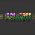 Cartoon Scene With Vibrant Colorful Flowers And Various Green Leaves