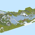 Waterfront Landscape Design Featuring Green Spaces Walking Paths And Water Body Layout 3d model