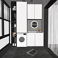 Modern Home Balcony With Washing Machine Storage Cabinets And Large Windows 3d model