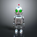Silver Robot Character With Green Eyes Red Top And Metallic Mechanical Body