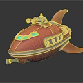 Shark Shaped Submarine 3D Model with Orange Red Body Blue Windows and Periscope