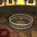 Classic Circular Furniture With White Carved Design Golden Center On Wooden Floor Red Rug