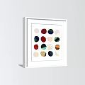 White Framed Abstract Paintings With Colorful Circular Shapes Displayed On Light Colored Wall