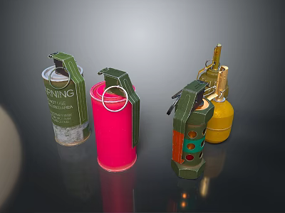 Military Grenades In Various Colors With Different Designs And Pull Rings 3d model