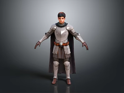 Woman In Medieval Plate Armor With Long Cape Standing In 3D Rendered Character Pose 3d model