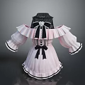 Pink Off Shoulder Ruffled Dress With Black Bow Details And Trimmed Edges And Decorative Buttons
