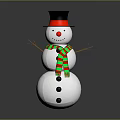 Snowman Figure With Black Top Hat Red Nose Green Red Scarf And Stick Arms
