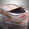 Stacked Vintage Tin Food Cans Featuring Extra Fresh Factory Labels