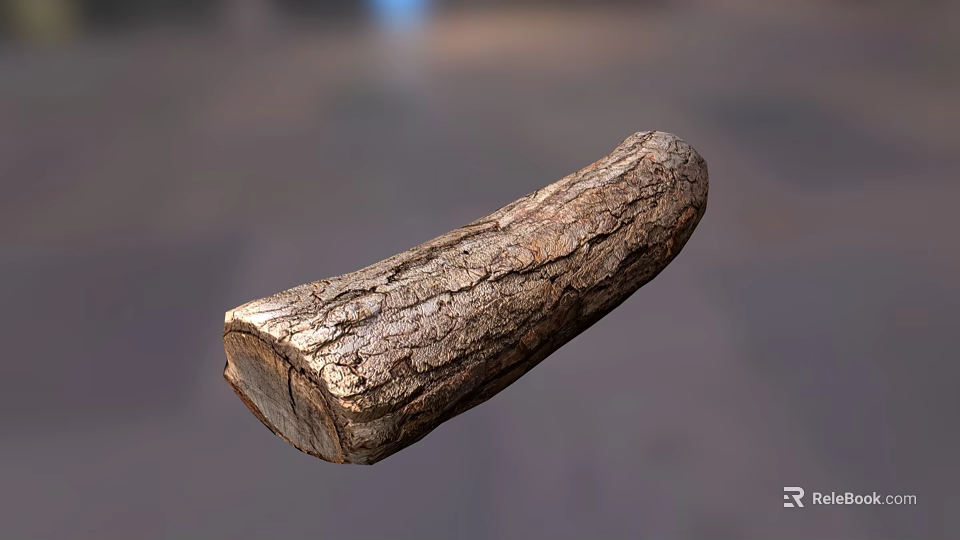 Natural Wooden Log with Rough Bark Texture and Authentic Wood Grain Details 3d model 