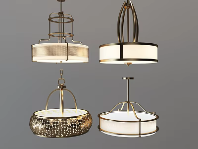 Modern Chandeliers With Metal Frames And White Shades In Different Styles 3d model
