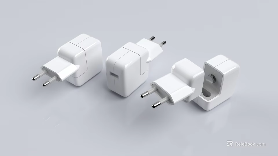 White Power Adapters With Different Plug Types For Electronic Devices Charging 3d model 