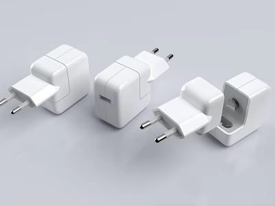 White Power Adapters With Different Plug Types For Electronic Devices Charging 3d model