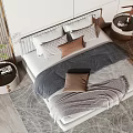 Modern Double Bed Interior With Plush Pillows Cozy Blanket Bedside Tables Lamp And Plant