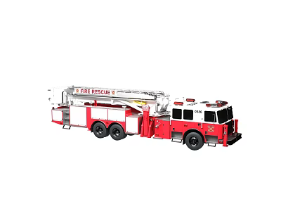 Red Fire Rescue Truck Equipped With Tall Ladder And Cabin 3d model