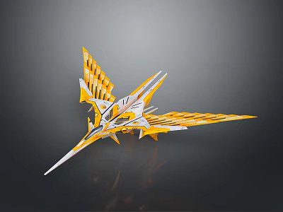 Futuristic Yellow And White Aircraft With Streamlined Geometric Origami Inspired Design 3d model