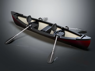 Stylish Dark Canoe With Paddles Seats And Beige Interior Design 3d model