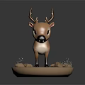 Cute Deer Fawn With Antlers Standing On Round Base With Small Stones And Plants