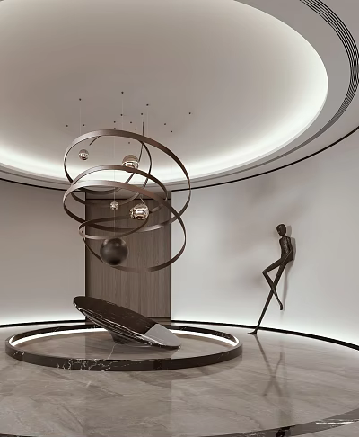 Modern Contemporary Decorative Ornament Set With Metal Spiral Sphere And Figure Sculpture 3d model