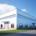Modern Industrial Factory Building With White Metal Exterior Large Windows And Roller Doors