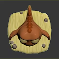 Orange Cartoon Dinosaur Character with Big Yellow Eyes Standing on Yellow Base and Small Stones