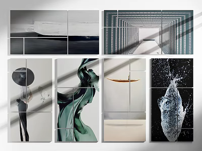 Abstract Paintings Modern Wall Art With Geometric Patterns Flowing Curves And Light Shadow Effects 3d model
