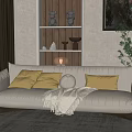 Ivory Sectional Sofa With Yellow Cushions Throw Blanket Wooden Wall Green Plant Cozy Modern Interior
