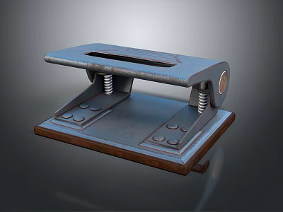 Metal Hardware Tool With Spring Mechanism And Wooden Base For Stamping 3d model