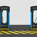 Industrial Equipment Charging and Swapping Station with Charging Gun No 01 and Yellow Warning Stripes