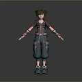 Brown Haired Young Character In Black Red Jacket With Blue Shorts And Fantasy Creature Companion 3d model