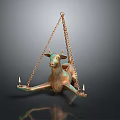 Vintage Cow Shaped Lighting Combination With Hanging Chain And Candle Lights Copper Finish Design