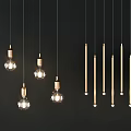 Modern Pendant Lights With Spherical Bulbs Long Strips And Square Gold Frames 3d model