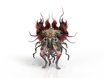 Creature with Organs and Hair Featuring Multiple Tentacles Complex Structures and Grotesque Form 3d model