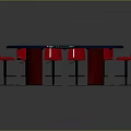 Stylish Poker Table With Red Chairs Chips And Playing Cards On Blue Felt Surface