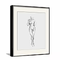 Minimalist Black And White Line Drawing Of Headless Female Figure With Light Frame On Dark Wall Background