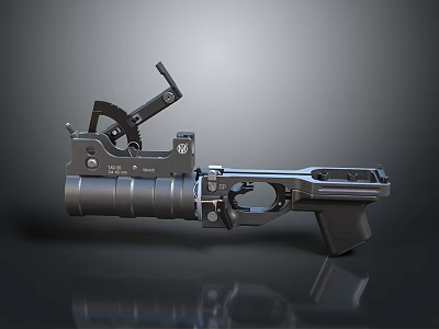 Detailed Mechanical Weapon With Black Metal Body Gear Components Grip And Trigger Design 3d model