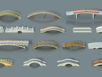Various Landscape Bridge Designs With Arched And Curved Structures In Different Styles 3d model
