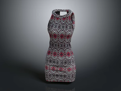 Fashionable Sleeveless Dress With Geometric Red White Gray Pattern For Daily Use 3d model