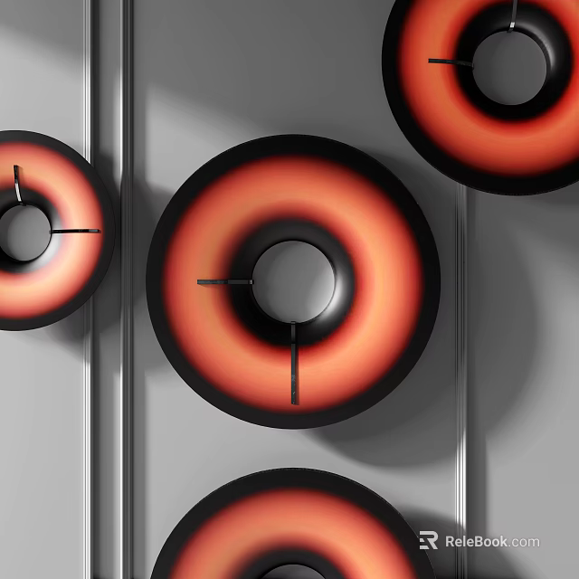 Modern Circular Wall Decor With Red And Black Ring Shaped Design Elements 3d model