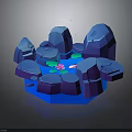 Low Poly Surrounding Rocks Scene With Glowing Lotus And Blue Hexagonal Base