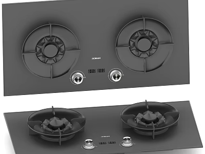 Modern Two Burner Gas Stove With Black Surface And Control Knobs 3d model