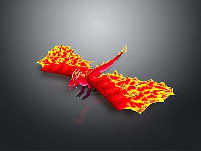 3D Model Red And Yellow Fire Dragon With Flame Texture And Spread Wings 3d model